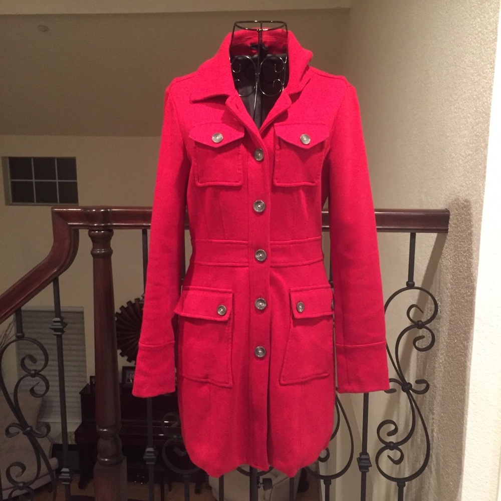Banana Republic Button Down Pea Coat Red